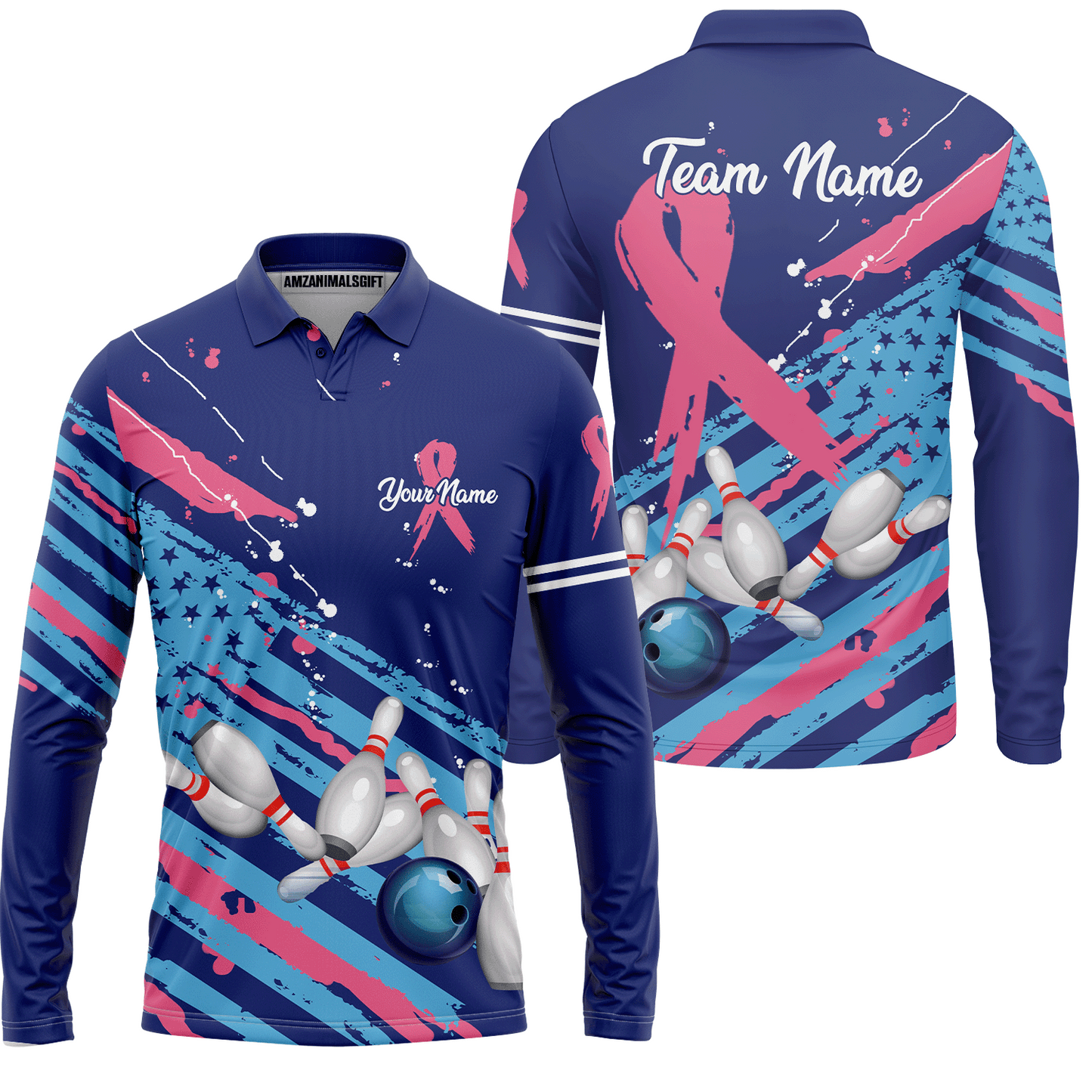 Custom Breast cancer awareness Bowling Team Jerseys Polo Shirts, Bowling uniforms, Breast cancer Bowling Personalized Name And Team Name
