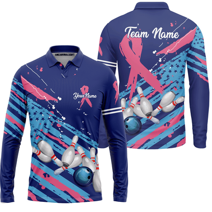 Custom Breast cancer awareness Bowling Team Jerseys Polo Shirts, Bowling uniforms, Breast cancer Bowling Personalized Name And Team Name