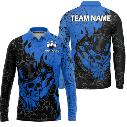 Custom Bowling Team Shirt – Skull Bowling Pattern Multicolor Personalized Jersey Bowling Uniform For League Players