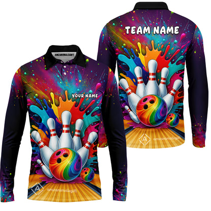 Custom Color Splash Bowling Team Jerseys Polo Shirts, Strike Bowling uniforms, Strike Bowling Personalized Name And Team Name