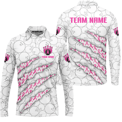 Customized Bowling Jersey, Pink Ribbon and Bowling , Uniform Bowling - Personalized Name And Team Name