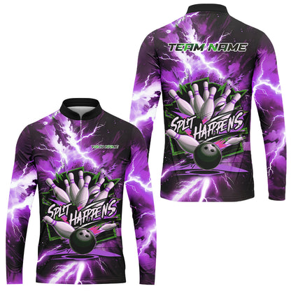 Custom Bowling Team Jersey, Split Happens - Electric Lightning, Bowling Uniforms, Personalize Name And Team Name