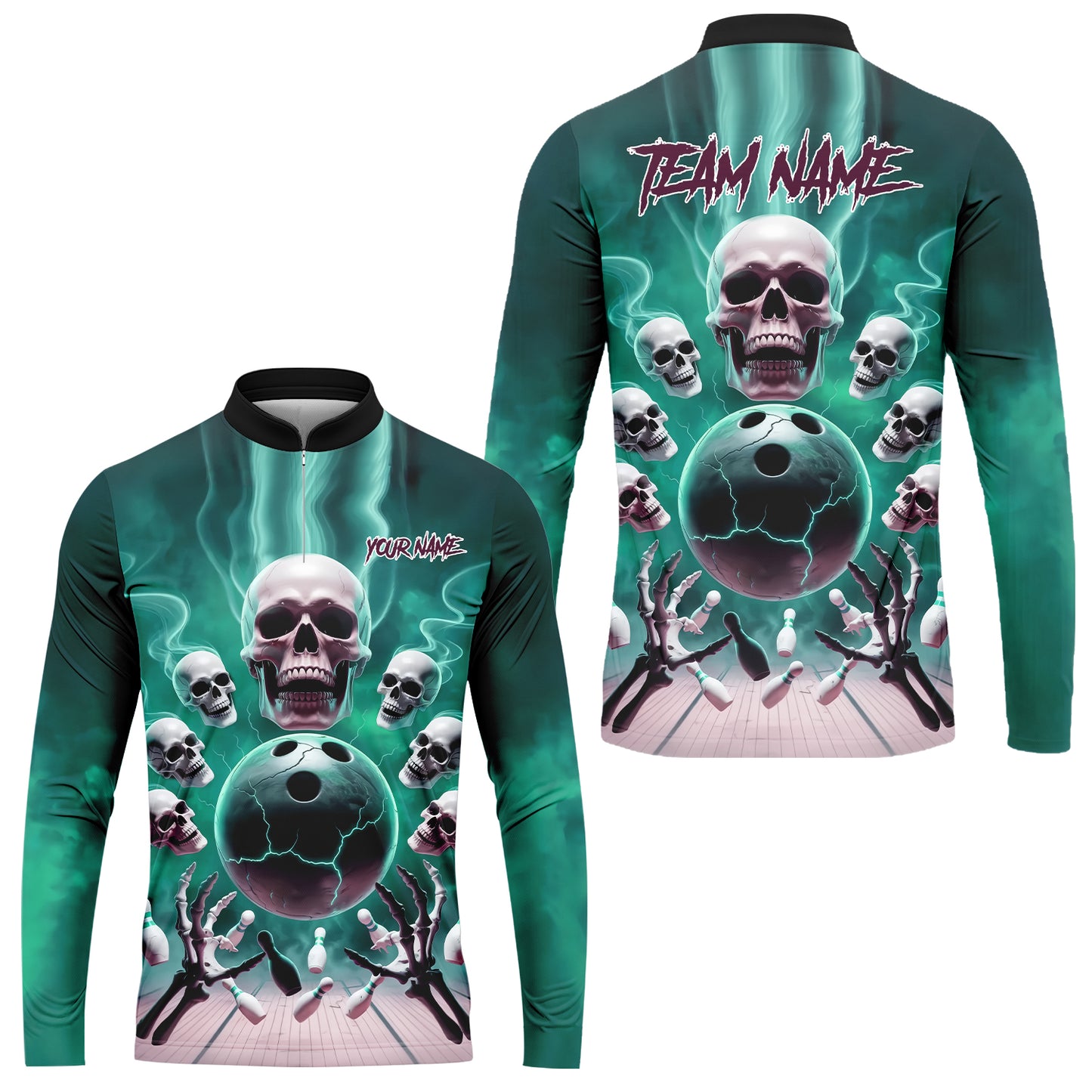 Custom Dark Fantasy Skeleton Bowling Team Jersey, Bowling Uniforms, Personalize Name And Team Name
