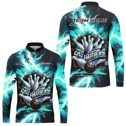 Custom Bowling Team Jersey, Split Happens - Electric Lightning, Bowling Uniforms, Personalize Name And Team Name