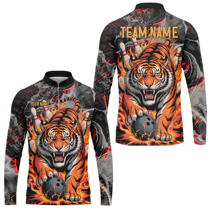 Custom Bowling Team Jersey, Tiger Gripping A Bowling Ball, Bowling Uniforms, Personalize Name And Team Name