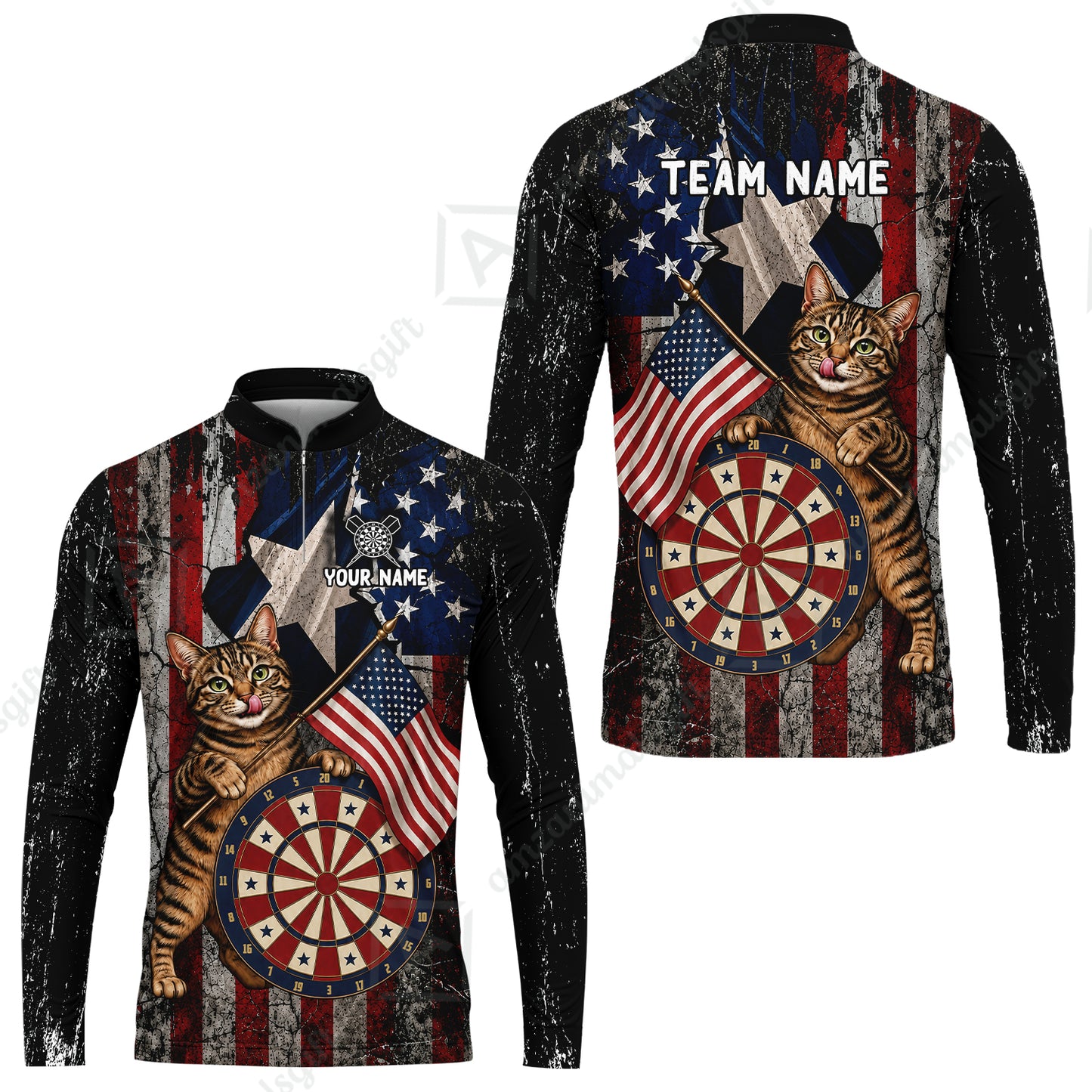 Custom Dart Jersey Team Shirt For Players, American Flag and Alley Cats, Personalize Name and Team Name