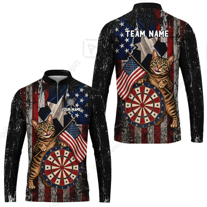 Custom Dart Jersey Team Shirt For Players, American Flag and Alley Cats, Personalize Name and Team Name