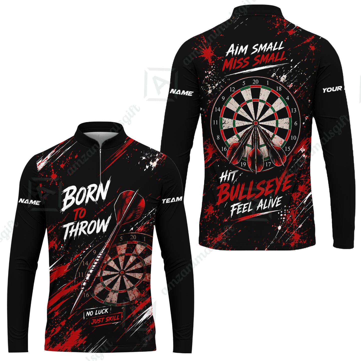 Customized Born To Throw No Luck Just Skill, Hit Bullseye Feel Alive Darts Jersey, Personalized Name And Team Name For Players