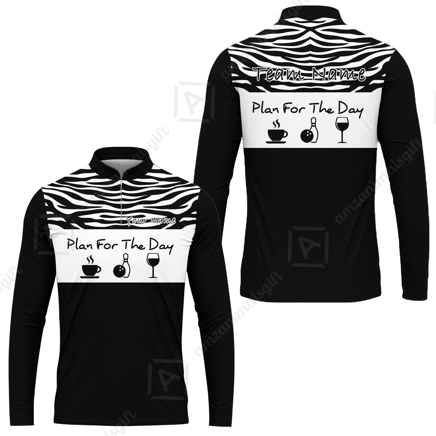 Custom Bowling Jersey Polo Shirt, Plan For The Day Zebra Pattern, Custom Bowling Jersey Team Shirt For Players With Name & Team Name