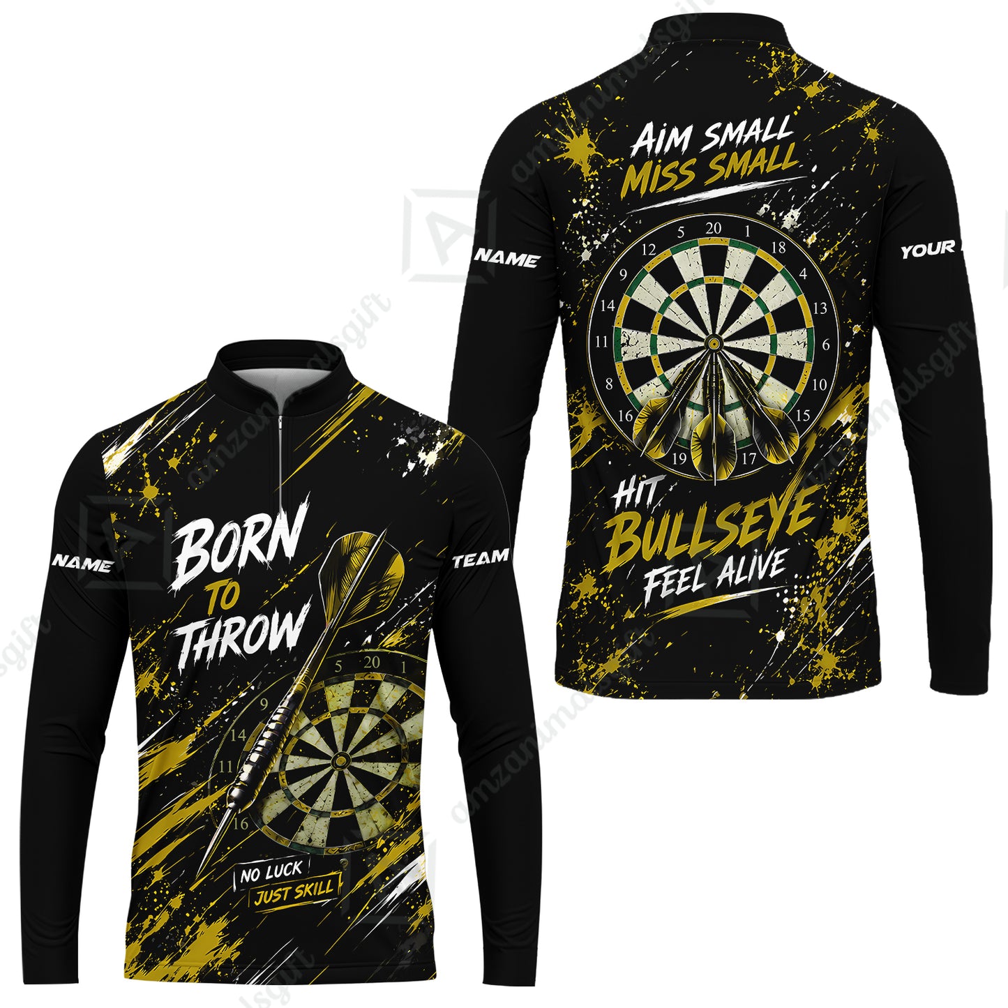 Customized Born To Throw No Luck Just Skill, Hit Bullseye Feel Alive Darts Jersey, Personalized Name And Team Name For Players