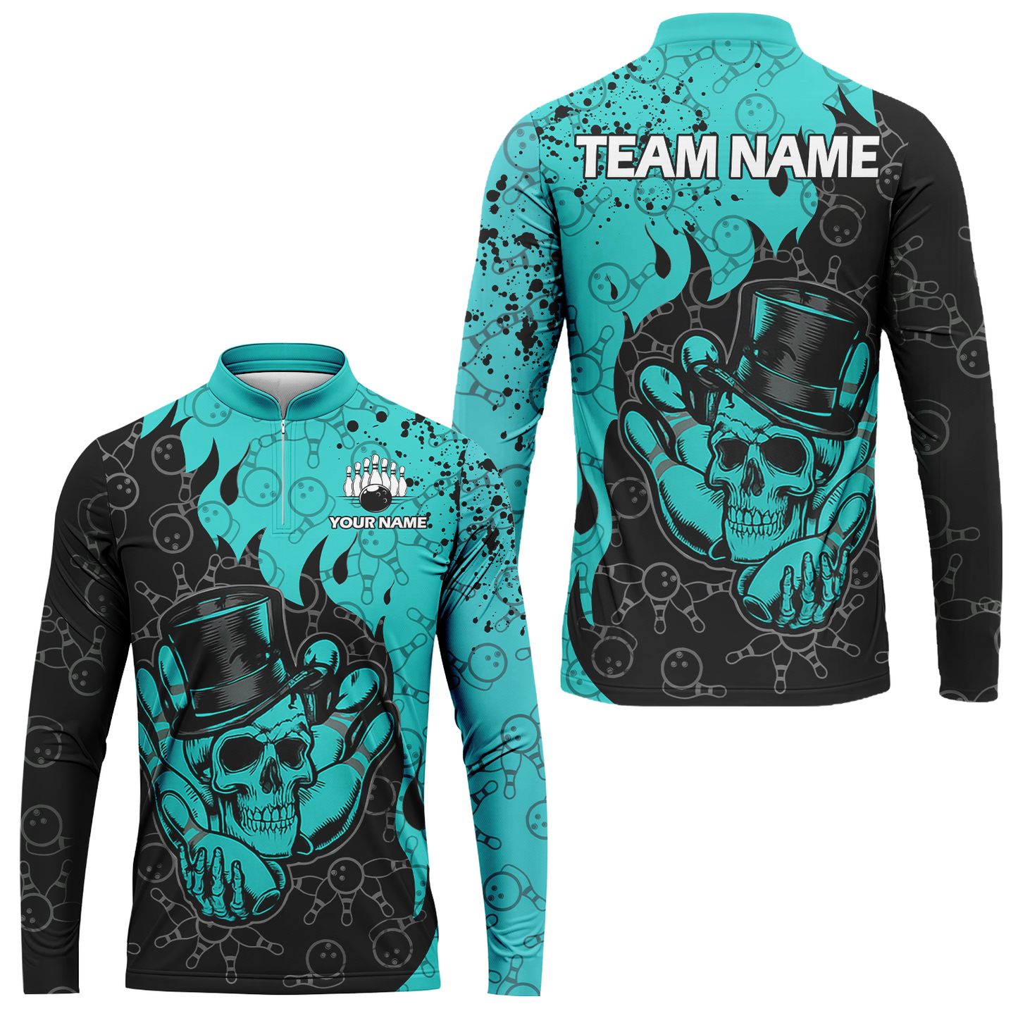 Custom Bowling Team Shirt – Skull Bowling Pattern Multicolor Personalized Jersey Bowling Uniform For League Players