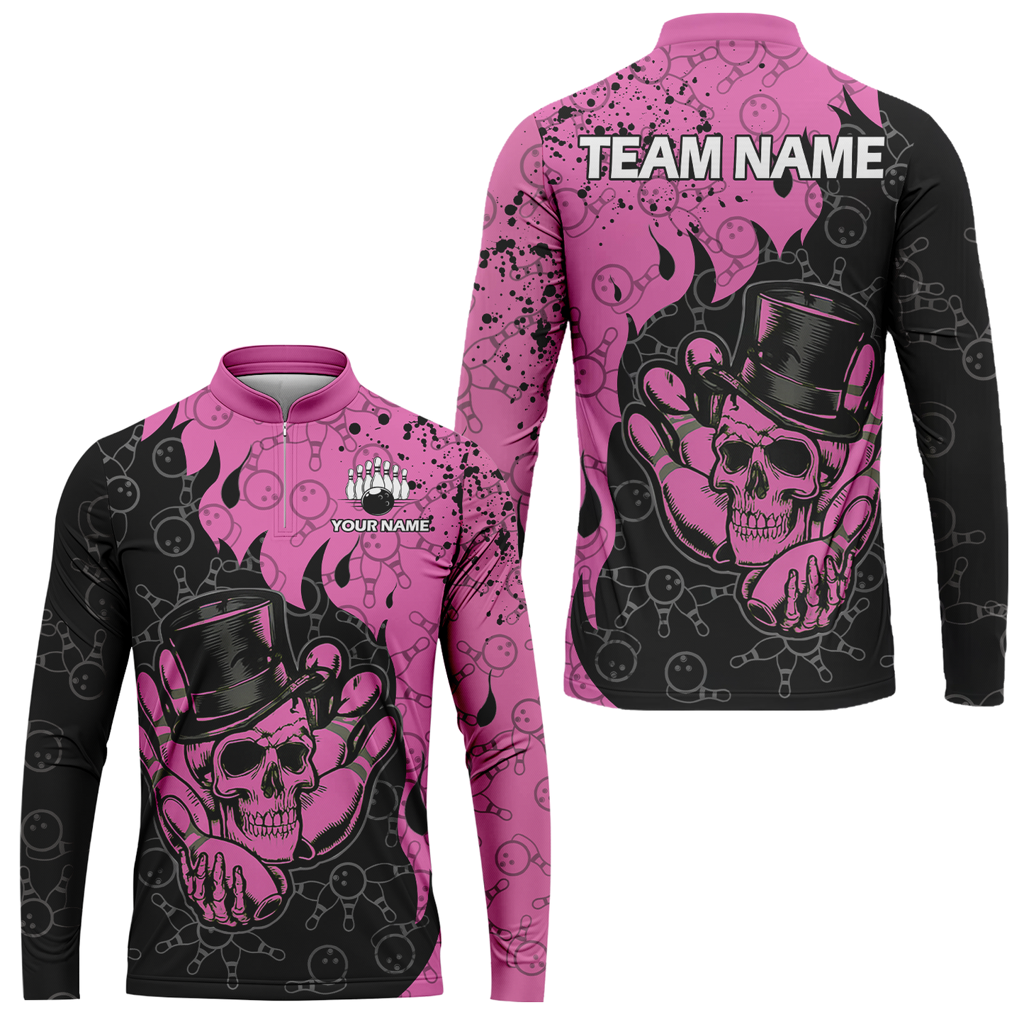 Custom Bowling Team Shirt – Skull Bowling Pattern Multicolor Personalized Jersey Bowling Uniform For League Players
