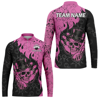 Custom Bowling Team Shirt – Skull Bowling Pattern Multicolor Personalized Jersey Bowling Uniform For League Players
