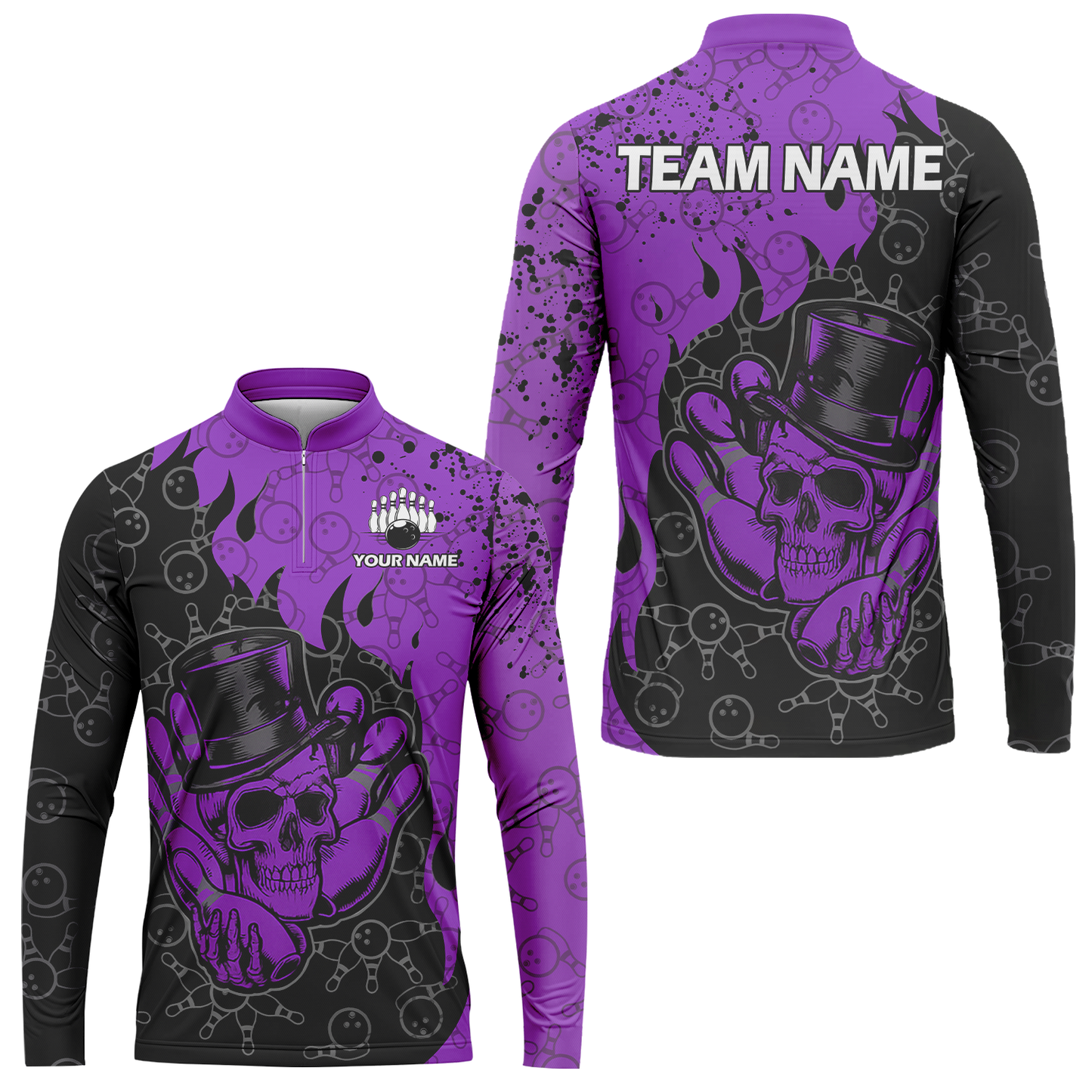 Custom Bowling Team Shirt – Skull Bowling Pattern Multicolor Personalized Jersey Bowling Uniform For League Players