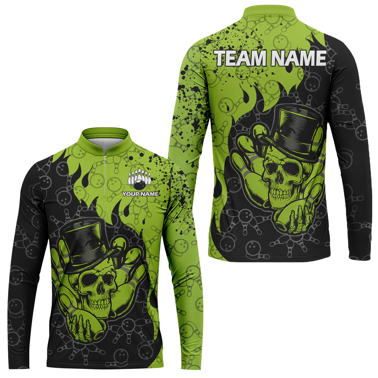 Custom Bowling Team Shirt – Skull Bowling Pattern Multicolor Personalized Jersey Bowling Uniform For League Players