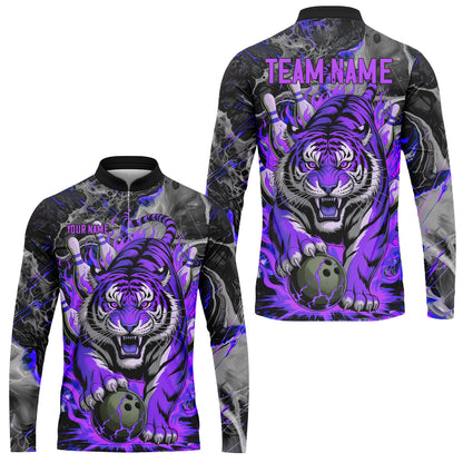 Custom Bowling Team Jersey, Tiger Gripping A Bowling Ball, Bowling Uniforms, Personalize Name And Team Name