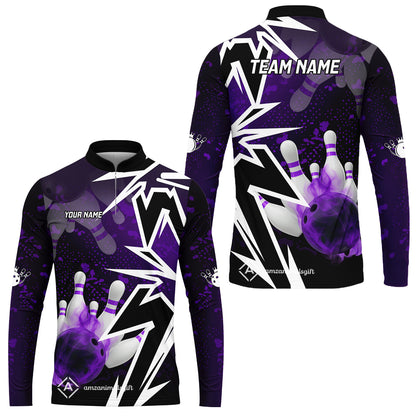 Customized Bowling Polo, Bowling And Pins Smoke Multicolor Option Customized Name And Team Zipper Polo Jerseys Shirts