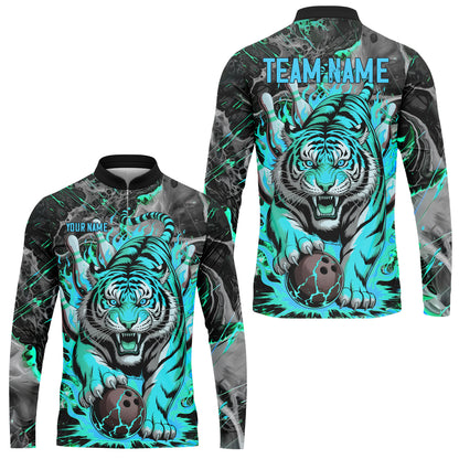 Custom Bowling Team Jersey, Tiger Gripping A Bowling Ball, Bowling Uniforms, Personalize Name And Team Name