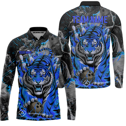 Custom Bowling Team Jersey, Tiger Gripping A Bowling Ball, Bowling Uniforms, Personalize Name And Team Name