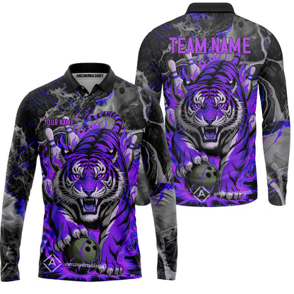 Custom Bowling Team Jersey, Tiger Gripping A Bowling Ball, Bowling Uniforms, Personalize Name And Team Name