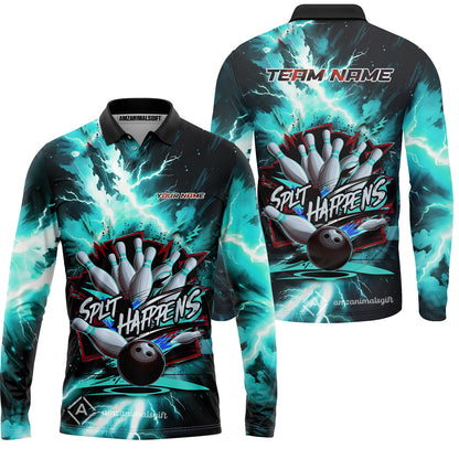 Custom Bowling Team Jersey, Split Happens - Electric Lightning, Bowling Uniforms, Personalize Name And Team Name