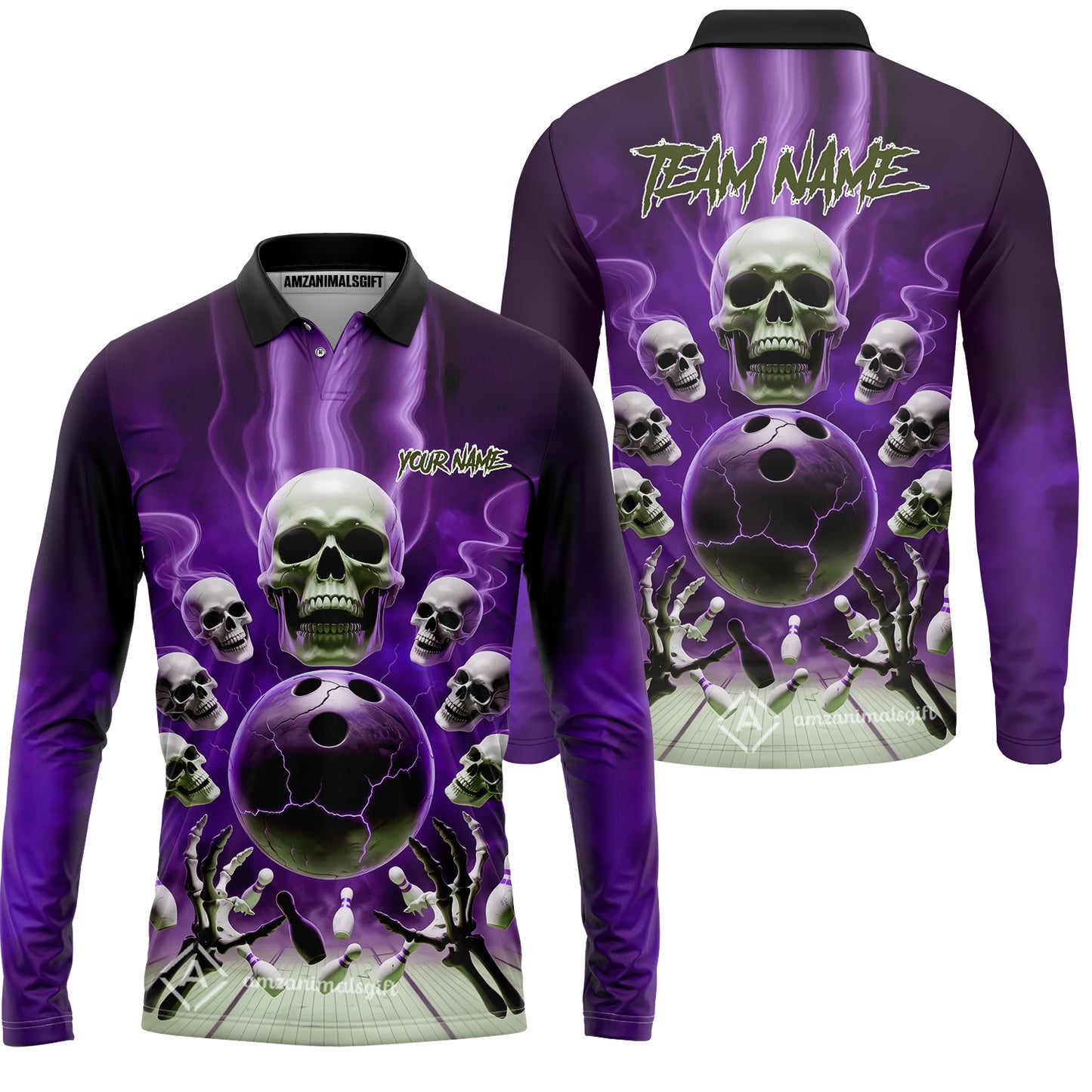 Custom Dark Fantasy Skeleton Bowling Team Jersey, Bowling Uniforms, Personalize Name And Team Name