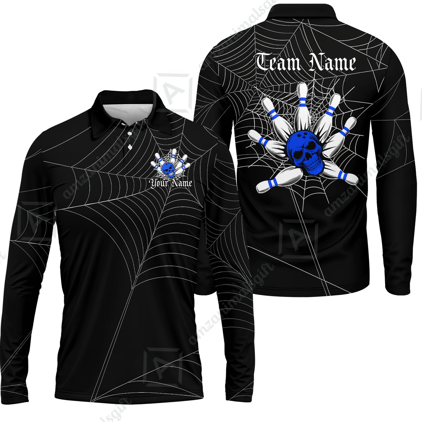 Long Sleeve Polo Shirt||Blue