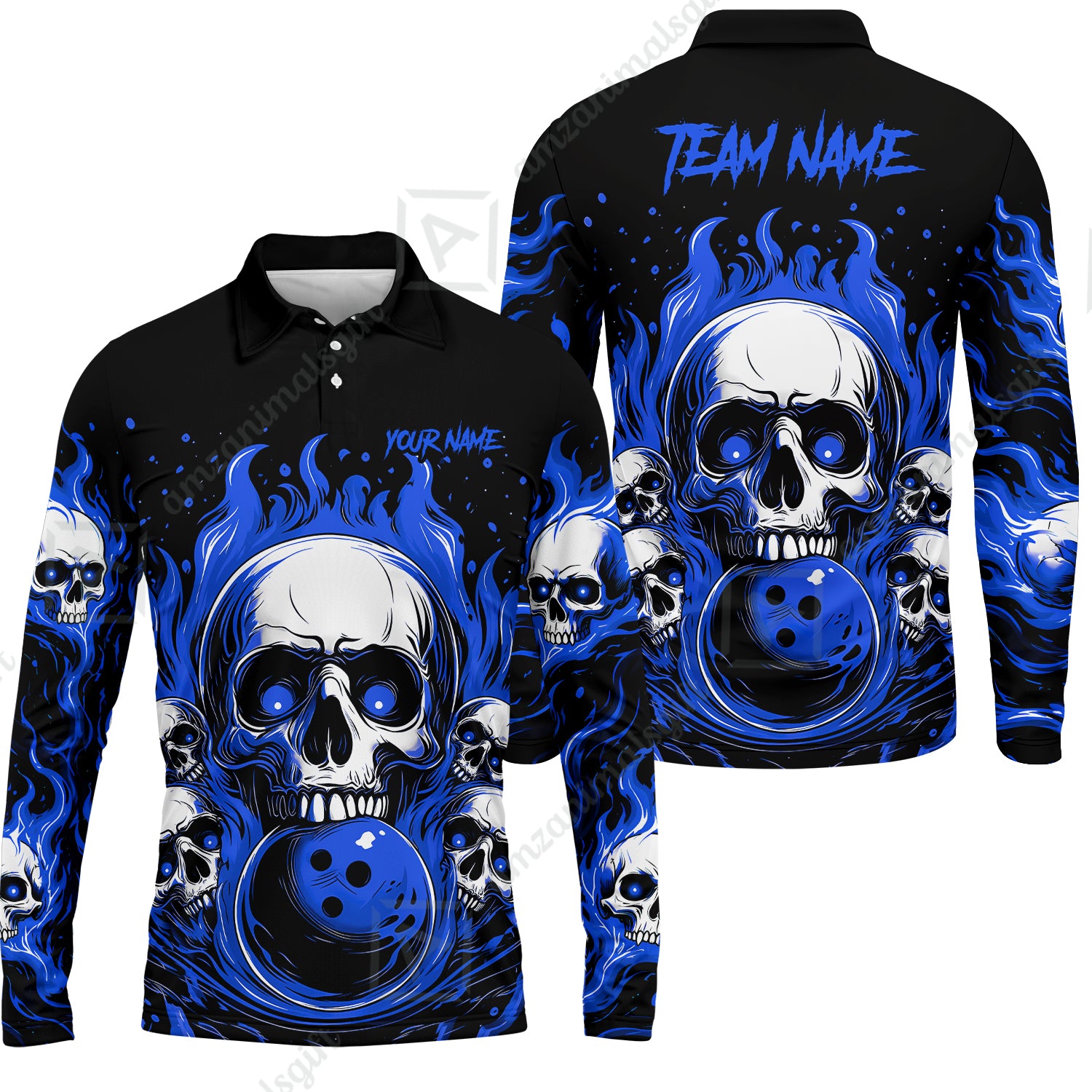 Long Sleeve Polo Shirt||Blue