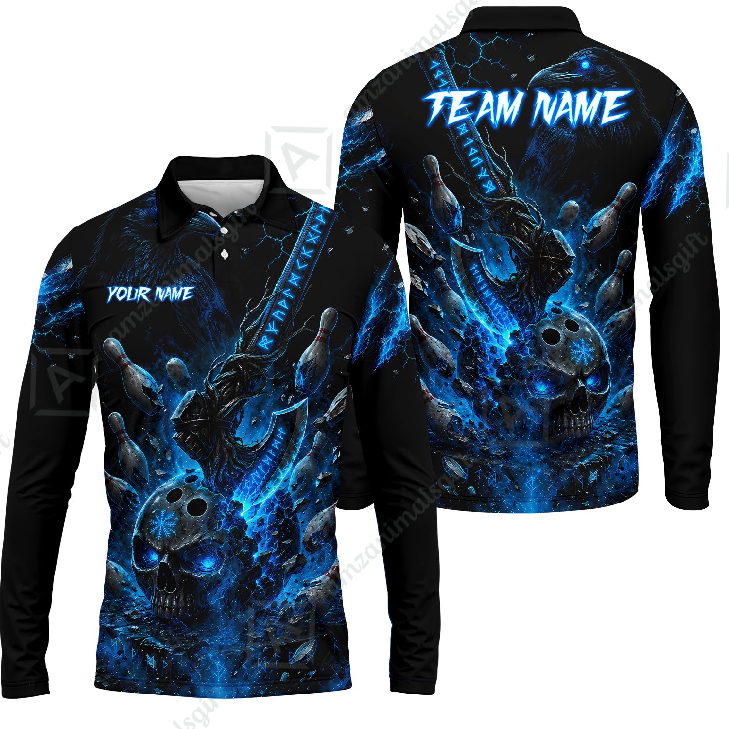 Long Sleeve Polo Shirt||Blue