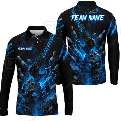 Long Sleeve Polo Shirt||Blue