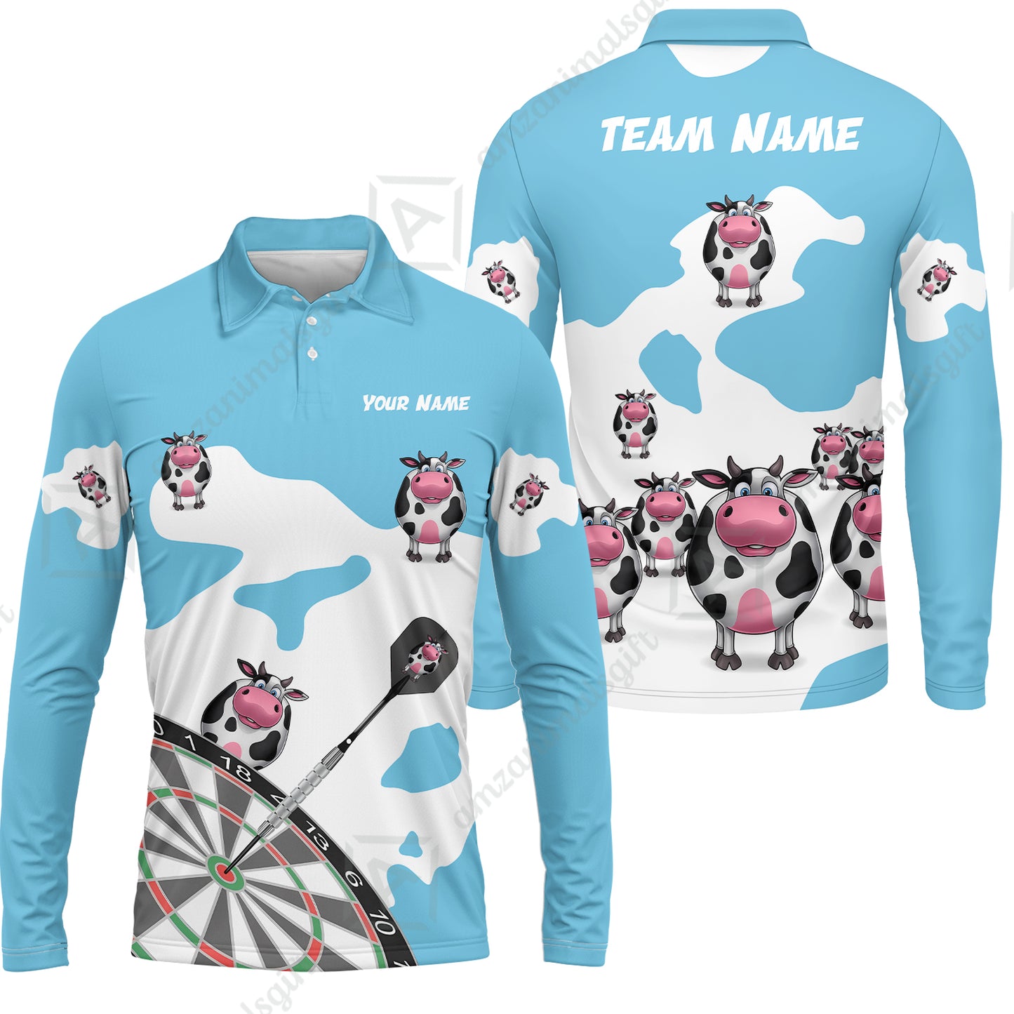 Long Sleeve Polo Shirt||Cyan
