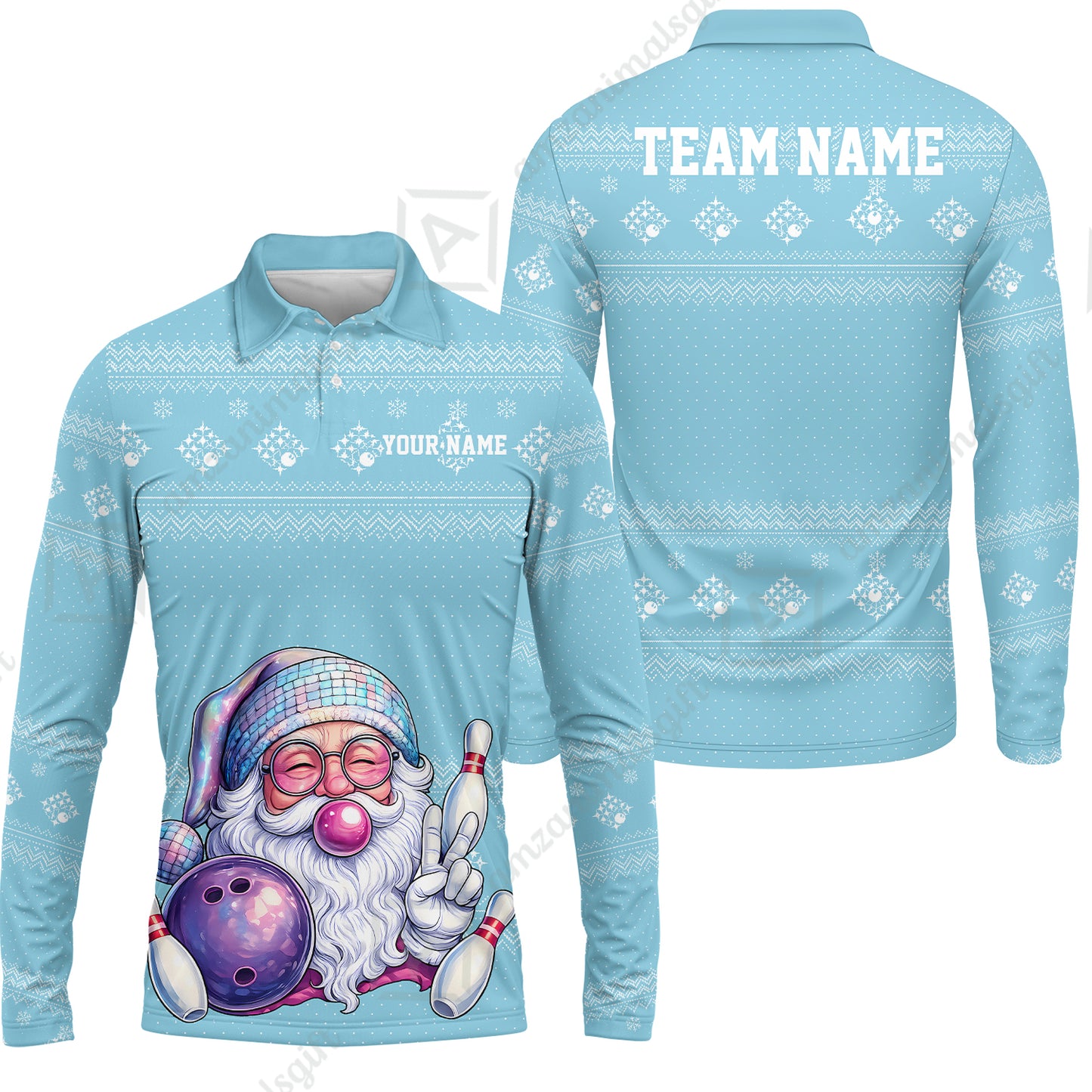 Long Sleeve Polo Shirt||Cyan