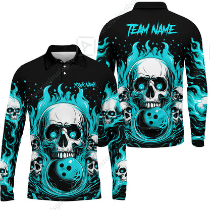 Long Sleeve Polo Shirt||Cyan