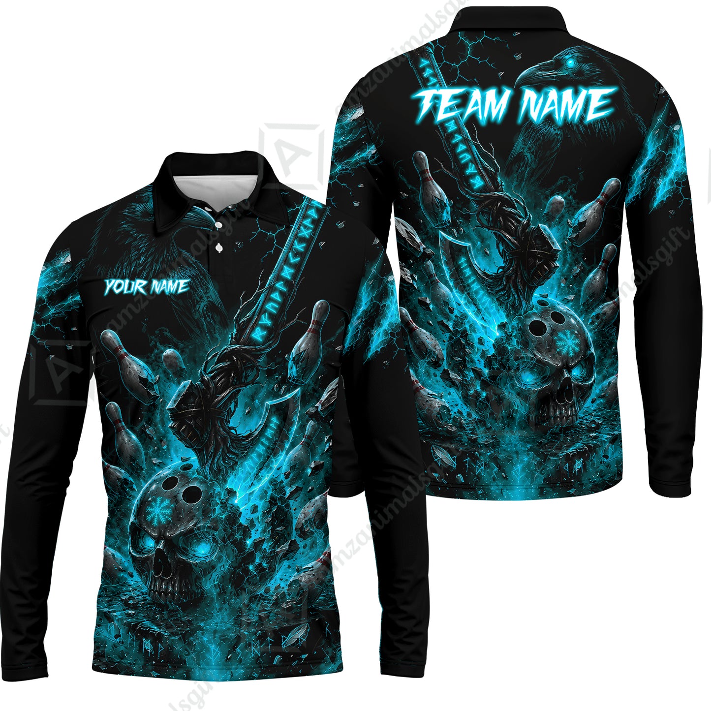 Long Sleeve Polo Shirt||Cyan
