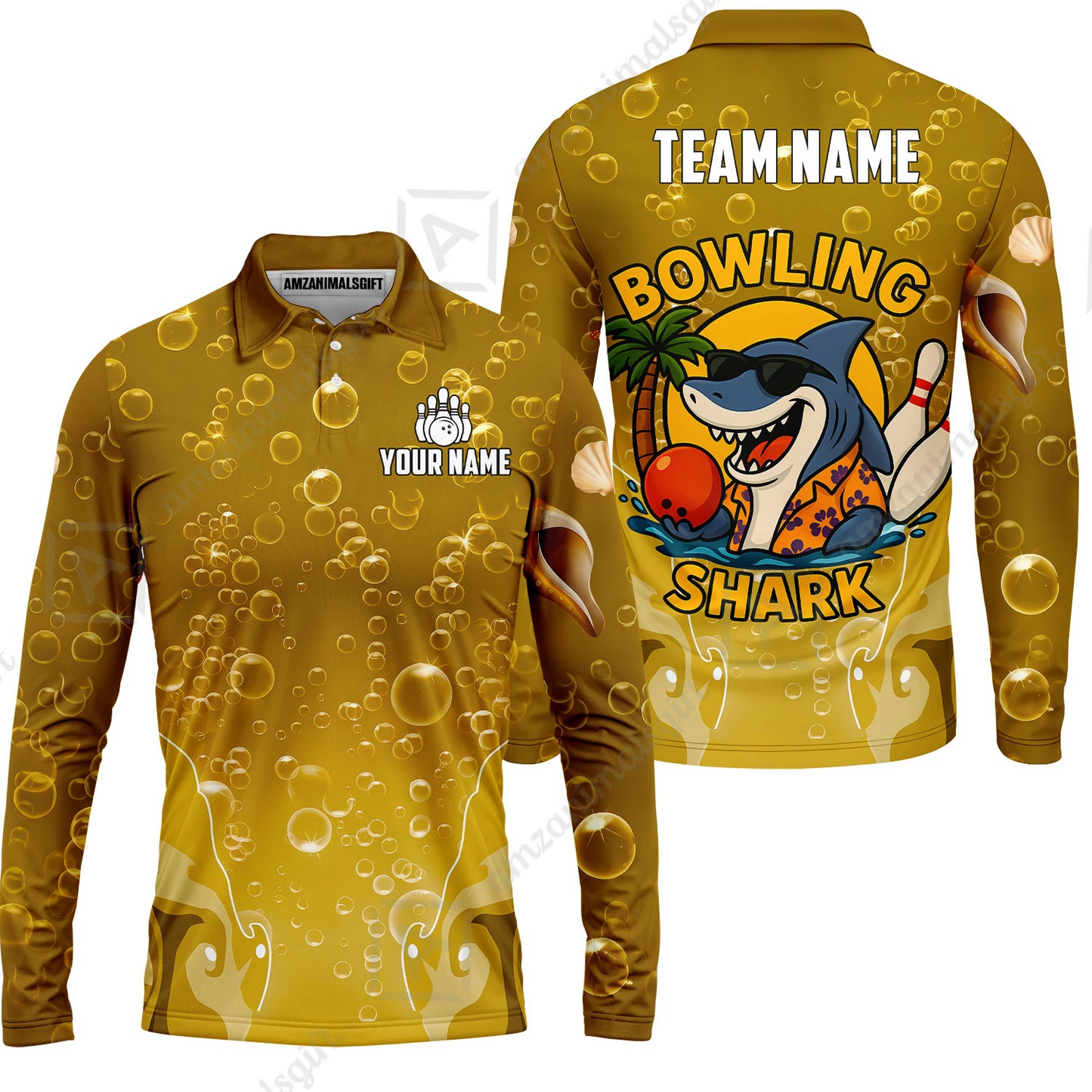 Long Sleeve Polo Shirt||Gold