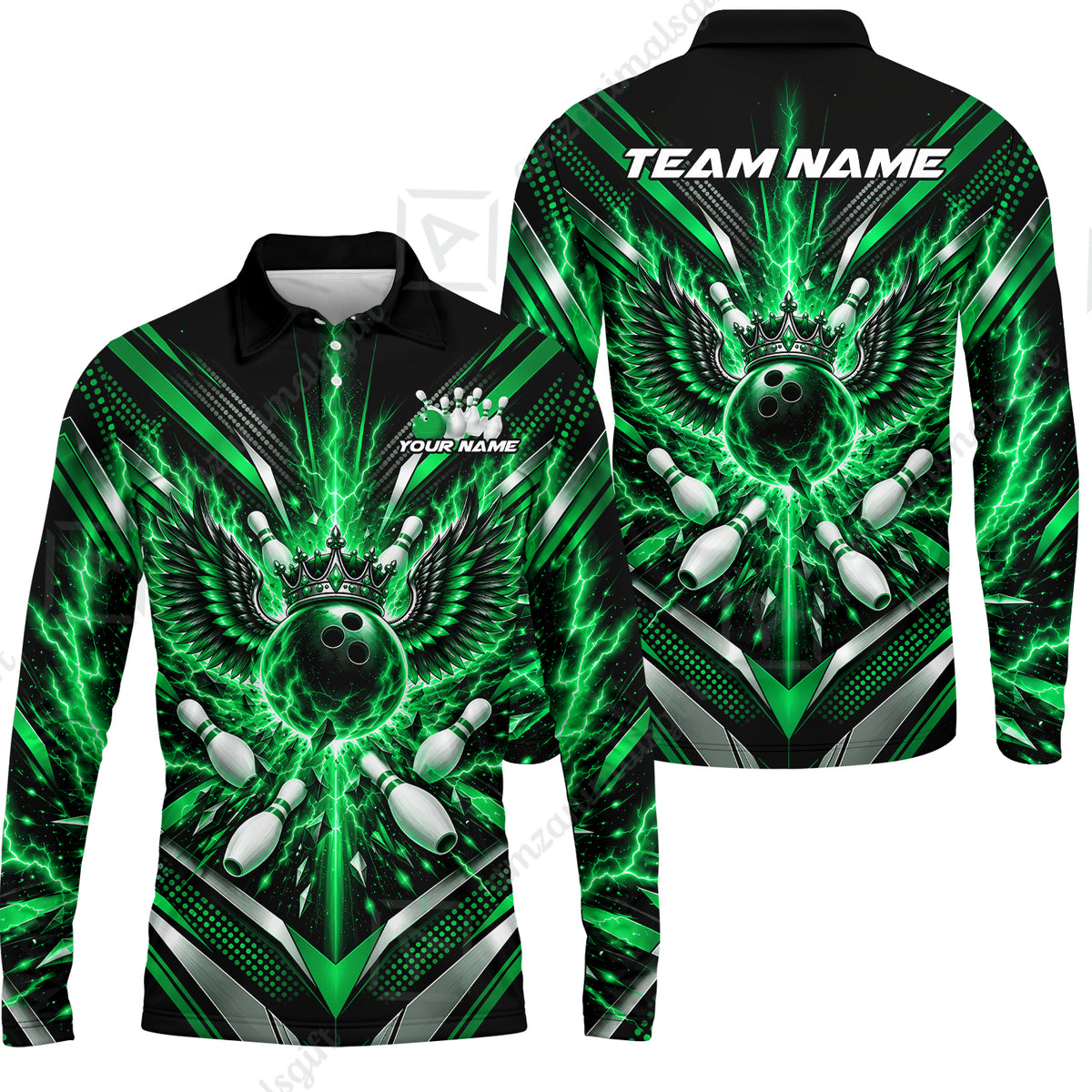 Long Sleeve Polo Shirt||Green