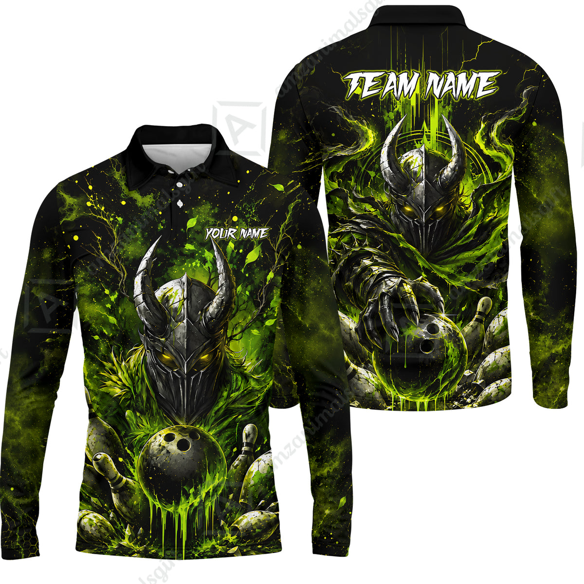 Long Sleeve Polo Shirt||Green