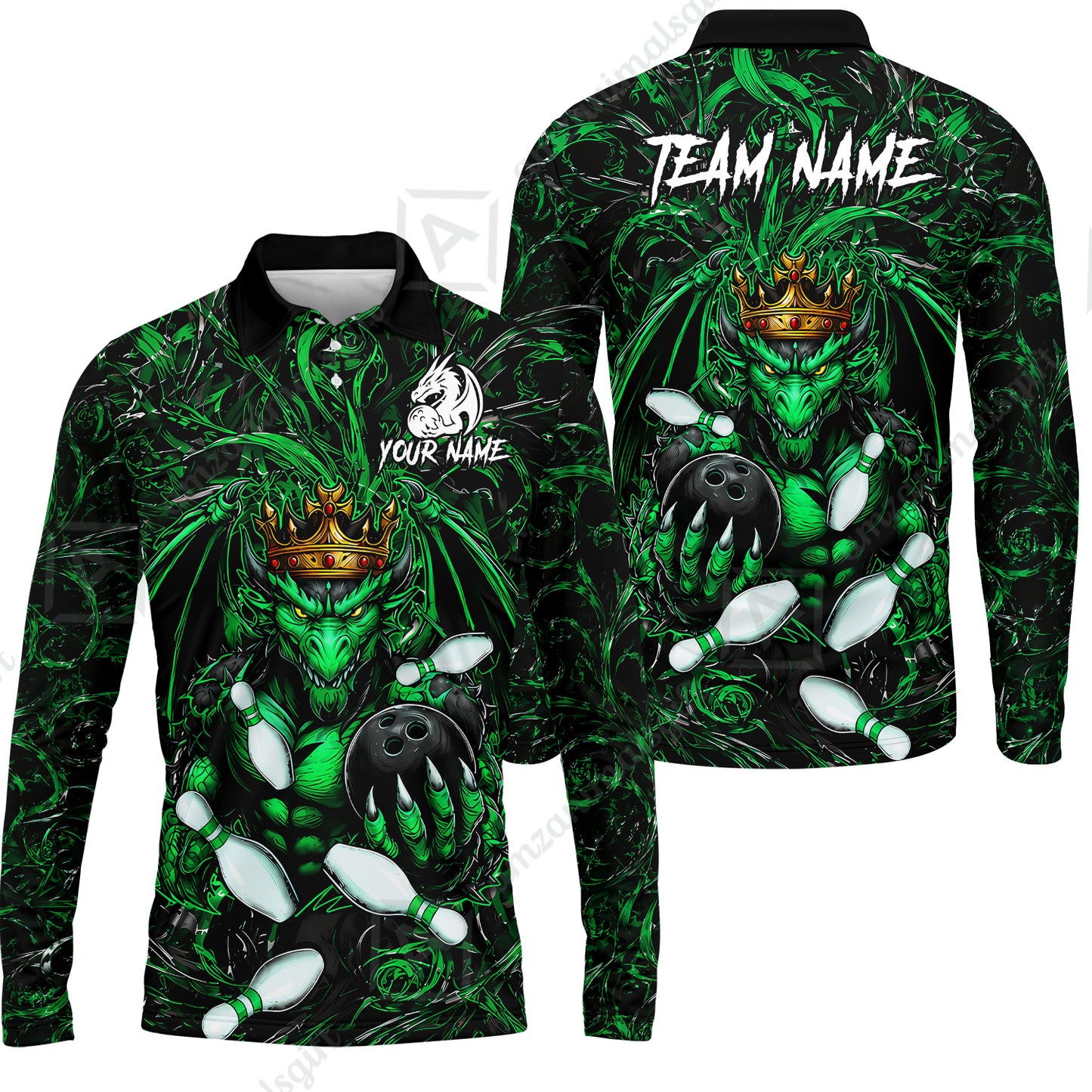 Long Sleeve Polo Shirt||Green