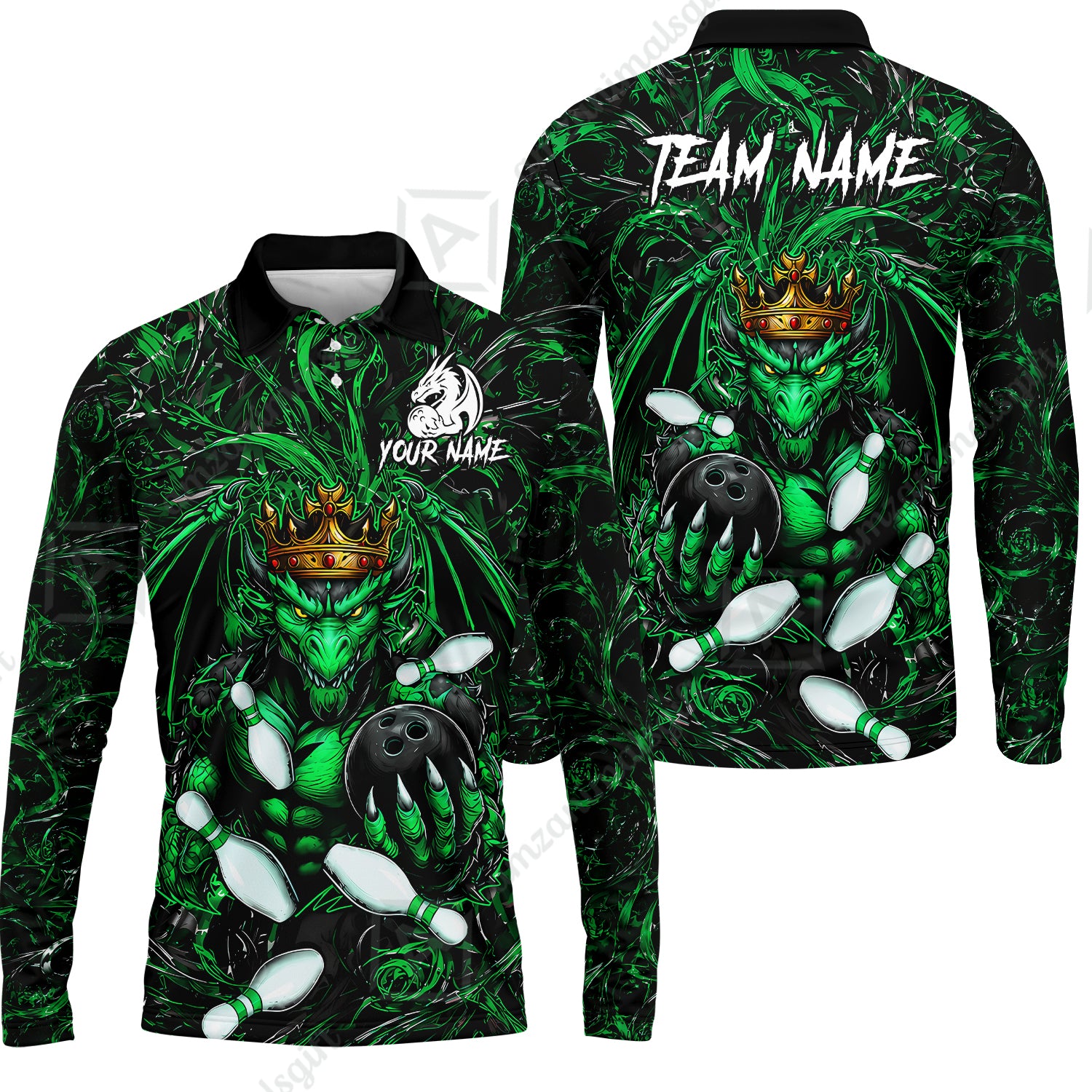 Long Sleeve Polo Shirt||Green