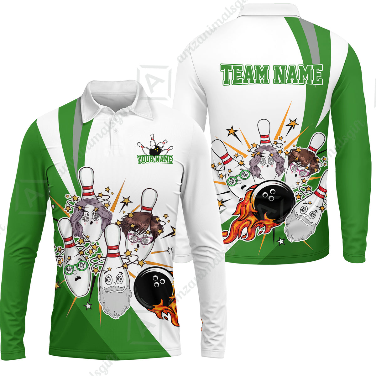 Long Sleeve Polo Shirt||Green