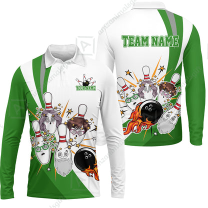 Long Sleeve Polo Shirt||Green