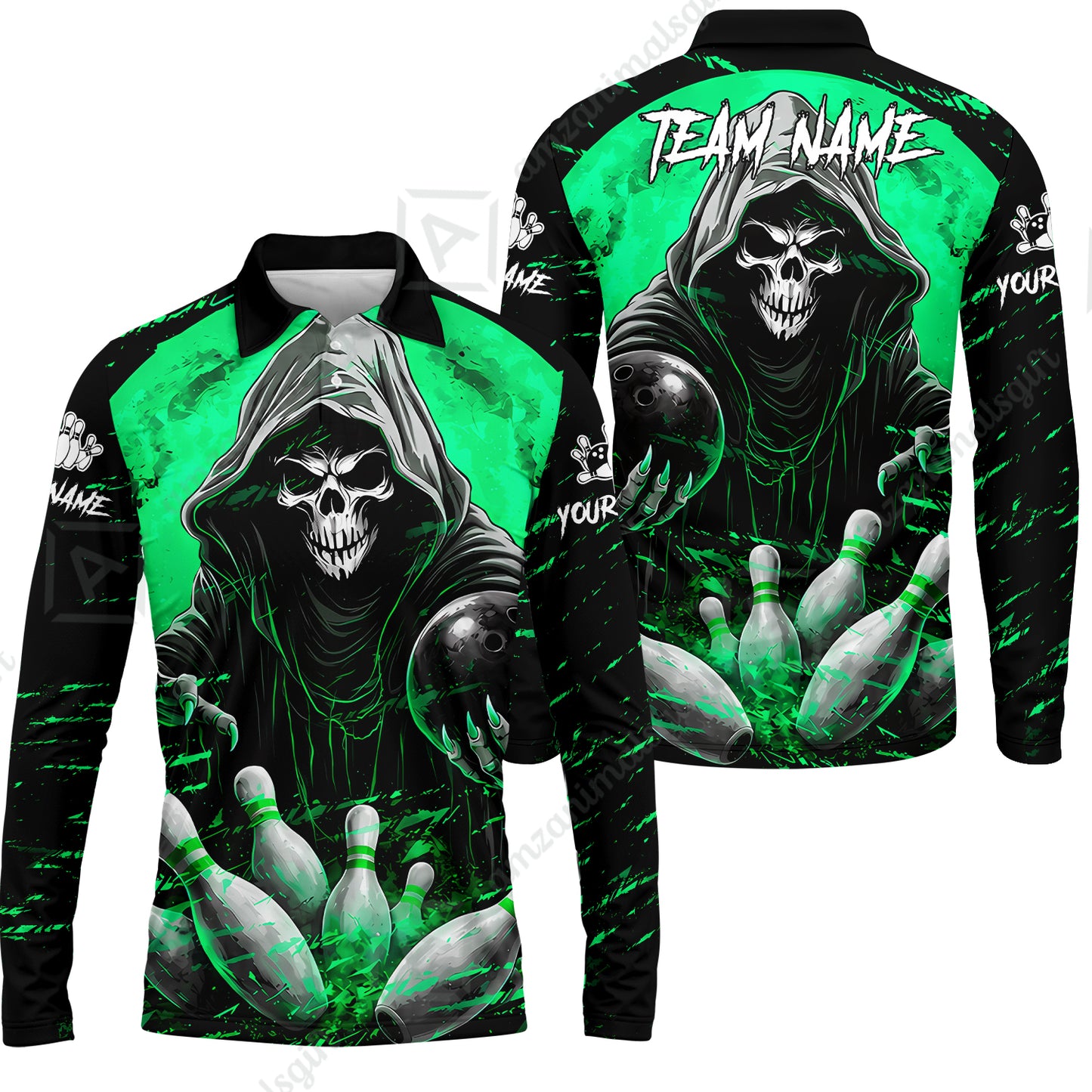 Long Sleeve Polo Shirt||Green