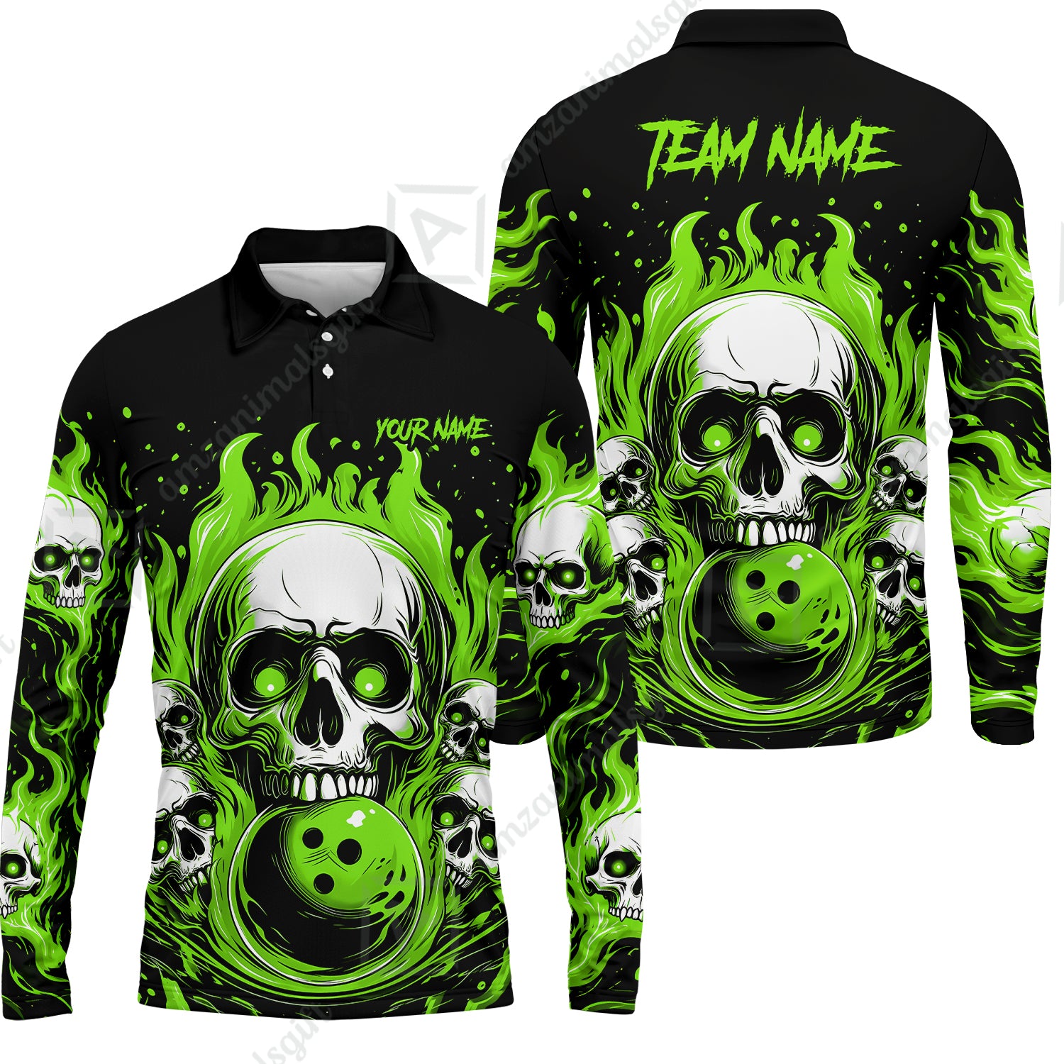 Long Sleeve Polo Shirt||Green