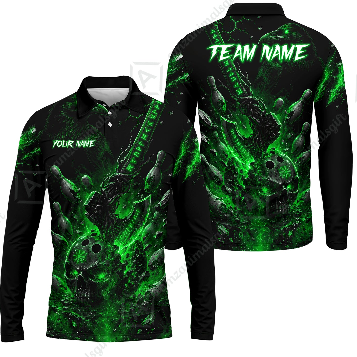 Long Sleeve Polo Shirt||Green