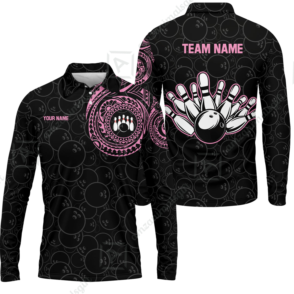 Long Sleeve Polo Shirt||Pink