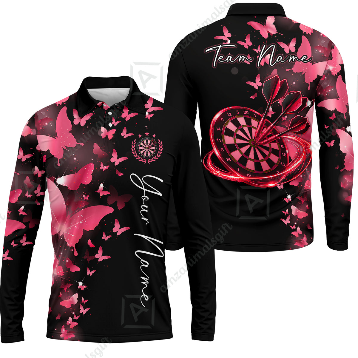 Customized Butterfly Elegant Sparkling Multicolor Darts Jersey, Personalized Name And Team Name For Players