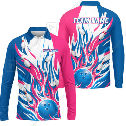 Long Sleeve Polo Shirt||Pink Cyan