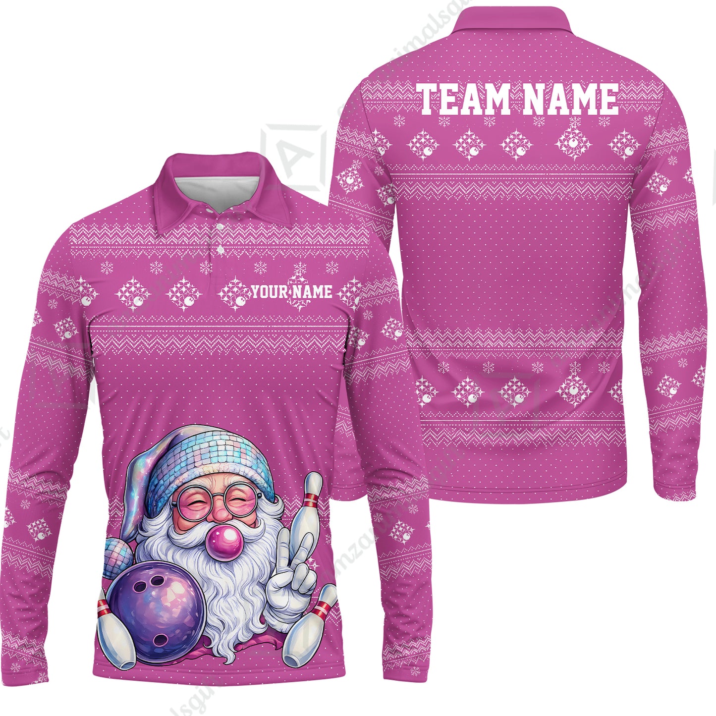 Long Sleeve Polo Shirt||Pink