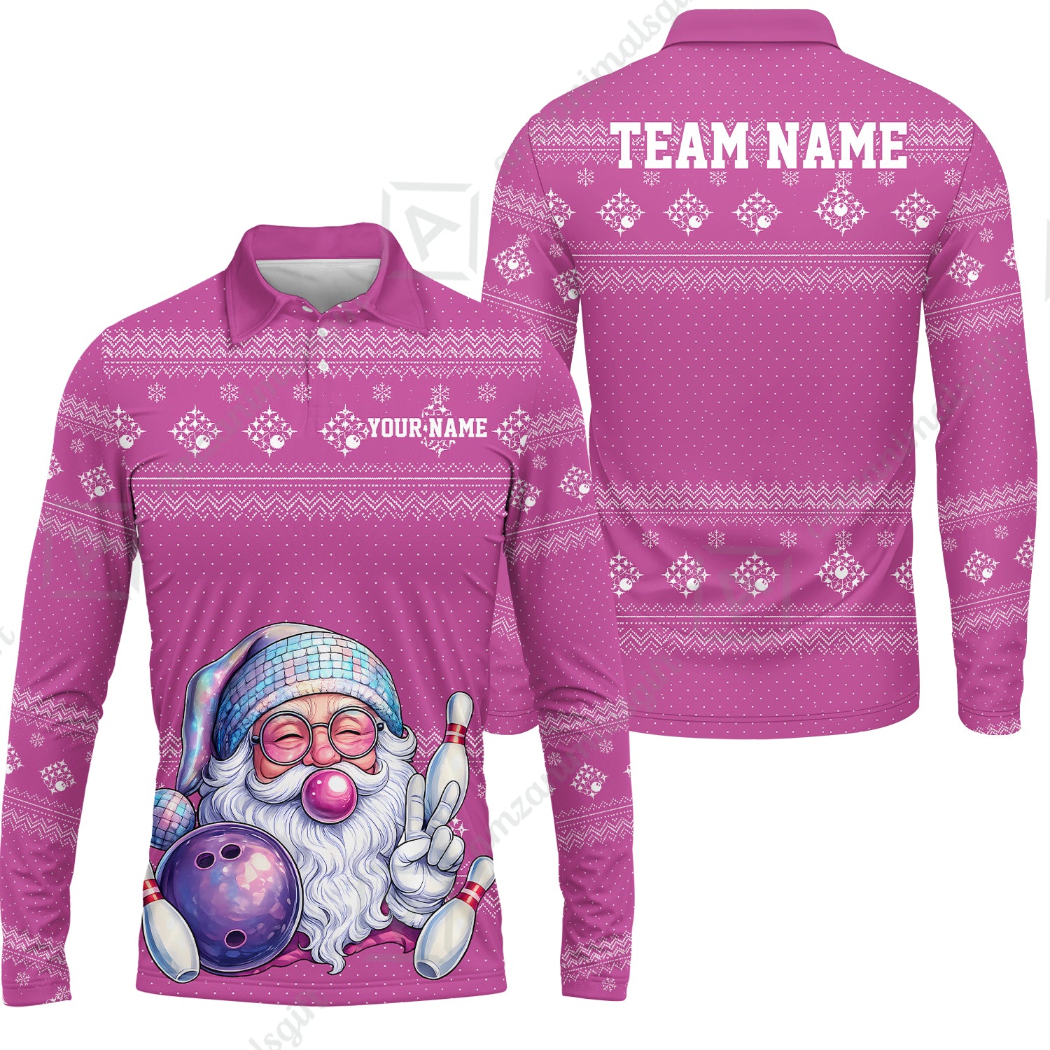 Long Sleeve Polo Shirt||Pink