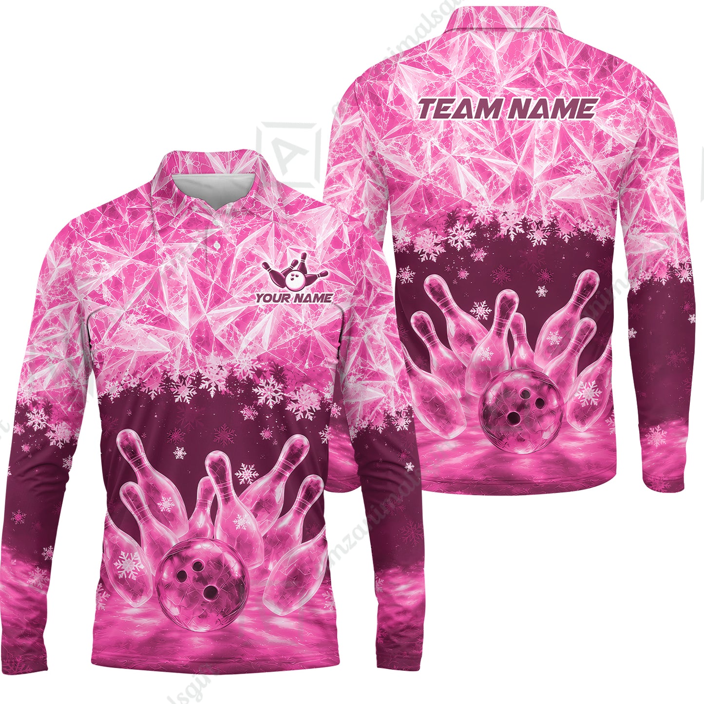 Long Sleeve Polo Shirt||Pink